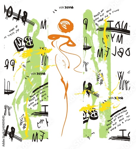 lettering and lady silhouette print pattern