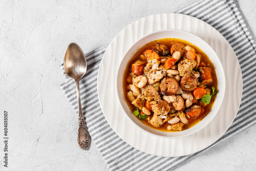 french cassoulet of chicken, sausages, white beans french cassoulet of chicken, sausages, white beans