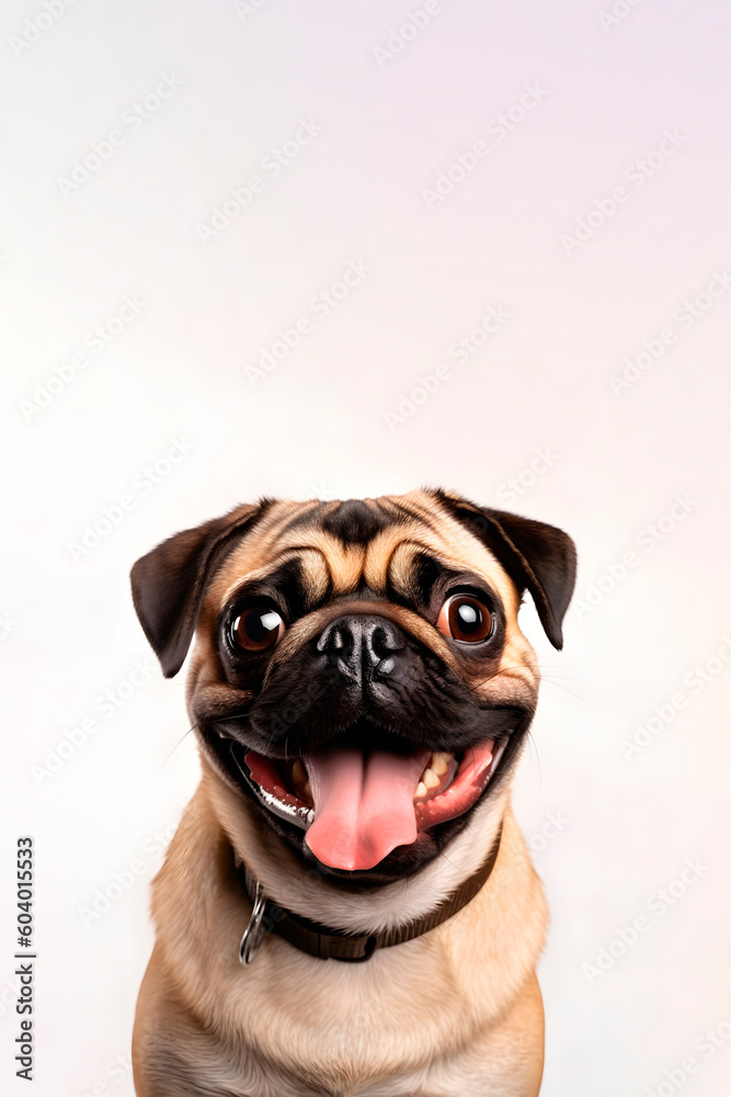 Portrait of a pug on Solid Light Background - AI Generated