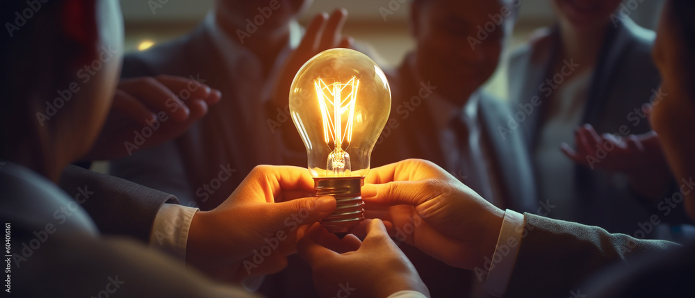 hand of business man holding light bulb with Innovation and idea ...