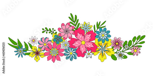 Bright retro flowers in long horizontal border