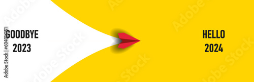 goodbye 2023 hello 2024 flying red airplane.year plan idea concept.Business leader,personality development idea concept