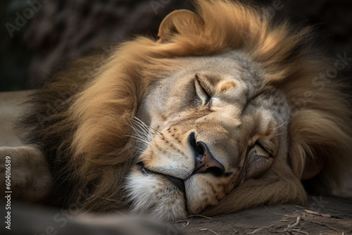a lion is sleeping