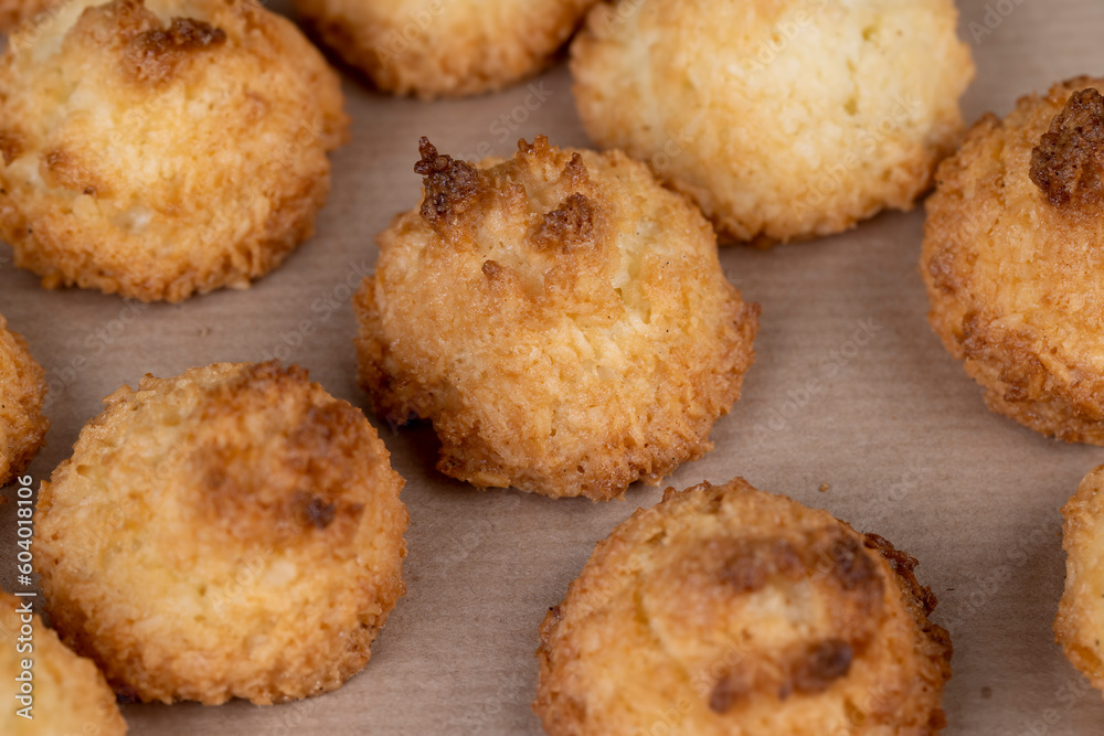 Small homemade coconut cookies made using coconut chips Small homemade coconut cookies made using coconut chips