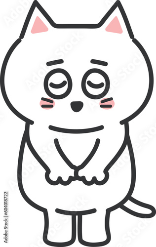 White cartoon cat apologizing to somebody, vector illustration.