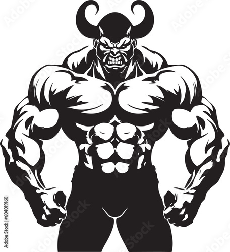 Bodybuilder devil man, strong devil man, Fitness devil man, Fitness club and gym design. Silhouette of a sports man, Vector illustration, SVG	