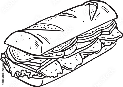Sandwich sketch, Sandwich Drawing hand, vector illustration