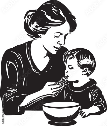 Mother feeds her baby, vector illustration, SVG