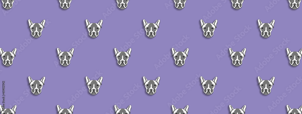 seamless pattern with the image of a dog. blue purple background. Horizontal image. Banner for insertion into site. seamless pattern with the image of a dog. blue purple background. Horizontal image. Banner for insertion into site.