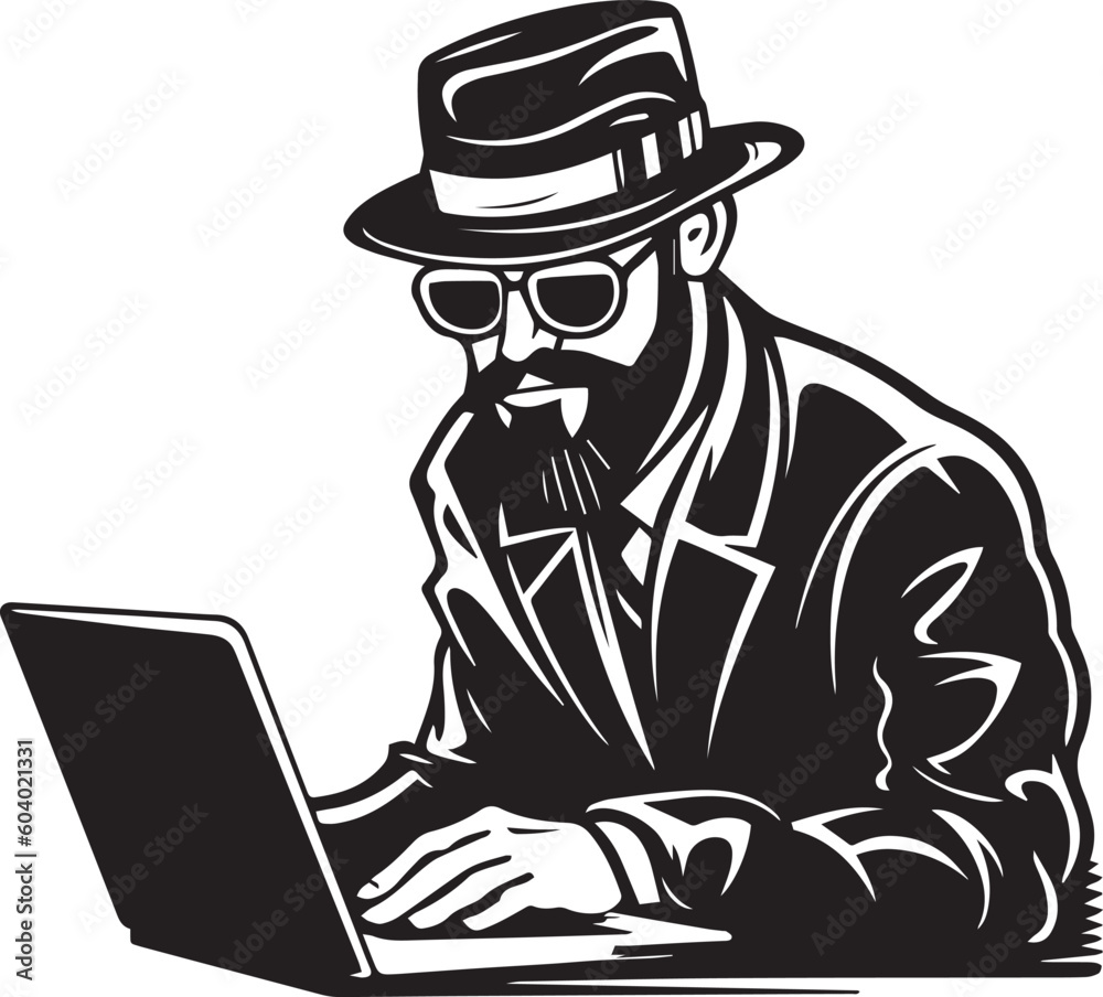 Business man work in laptop vector illustration, SVG