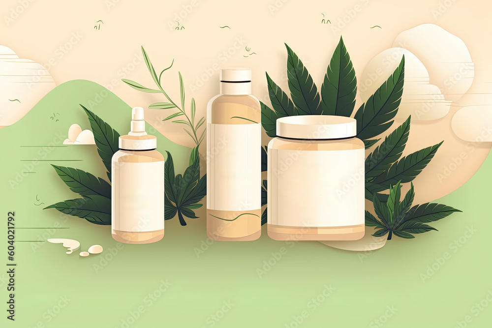 Medicinal cannabis oil extracts in jars and green cannabis leaves, alternative medicine. Different glass bottles with CBD OIL. AI generative Medicinal cannabis oil extracts in jars and green cannabis leaves, alternative medicine. Different glass bottles with CBD OIL. AI generative