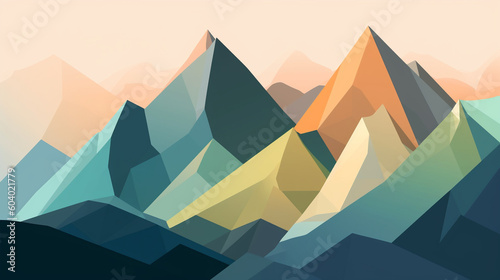 A geometric illustration of a mountain range  with a simple color palette and clean lines. Generative AI