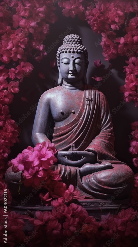 Buddha statue with lotus flower background.Generative Ai