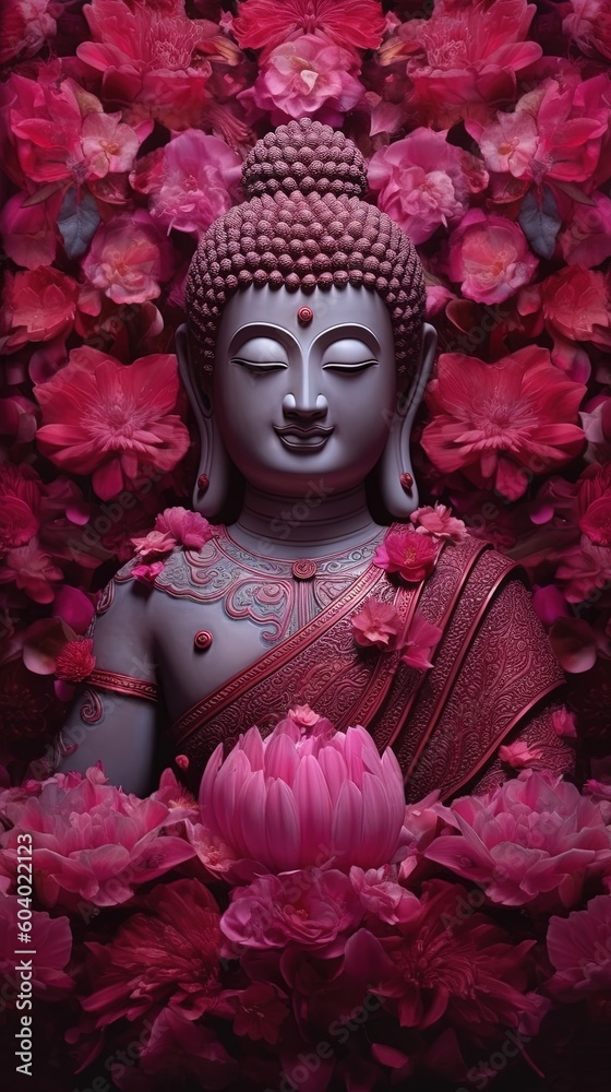 Buddha statue with lotus flower background.Generative Ai Buddha statue with lotus flower background.Generative Ai