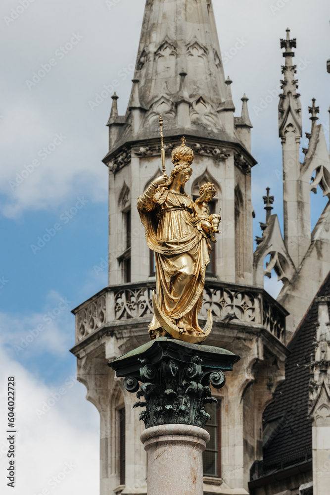 Marian column, Mariensäule, at the Marienplatz in Munich, Germany Marian column, Mariensäule, at the Marienplatz in Munich, Germany