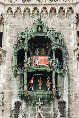 Famous Glockenspiel on the outside of the Downhill in Munich, Germany photo