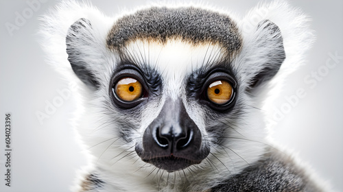 Close-up of a ring-tailed lemur with white background. Wildlife animals. Generative AI. © PhotoGranary