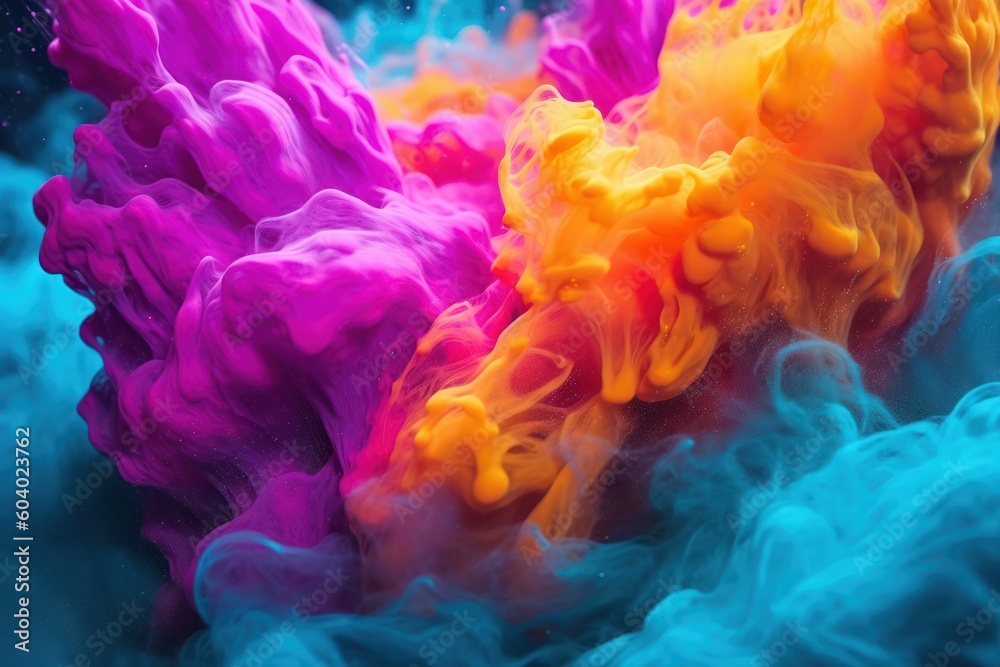 Fototapeta premium abstract digital background with massive clouds of multicolored powder, ai tools generated image