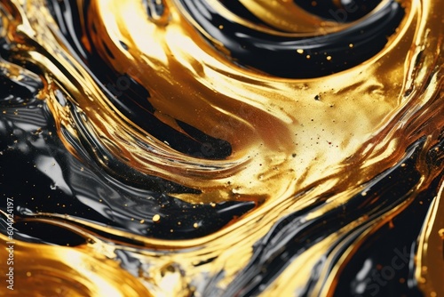 abstract liquid background with black and golden colors, ai tools generated image