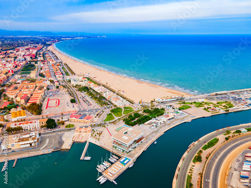 Valencia city beach aerial panoramic view, Spain photo