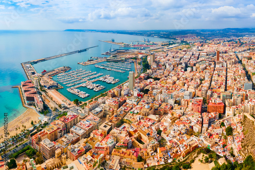 Alicante city port aerial panoramic view, Spain