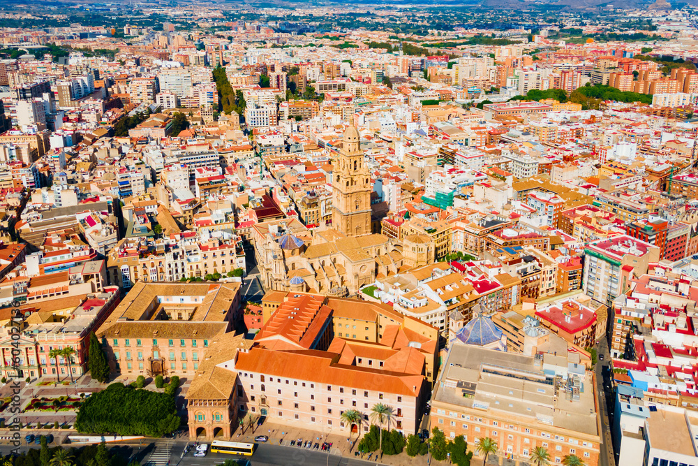 Saint Mary Cathedral aerial panoramic view in Murcia