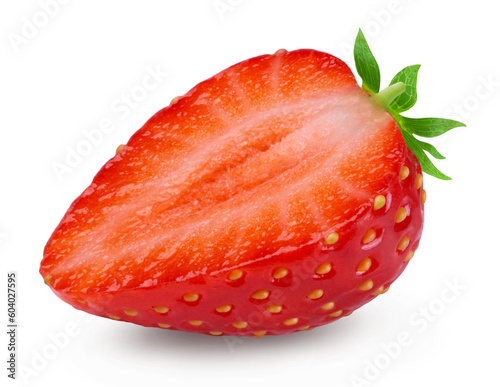 Strawberries isolated. Ripe sweet strawberry half on a white background.