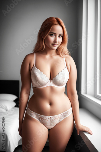 plus size model redhead woman plus size model in lingerie. Generative AI