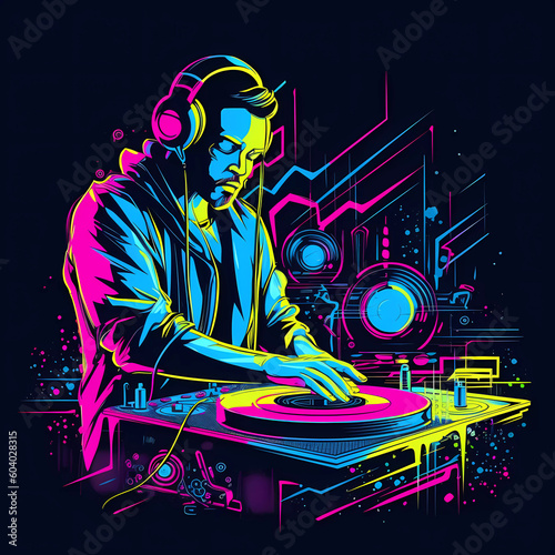 Hand drawn DJ music festival illustration 