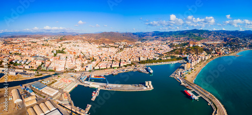 Malaga city port aerial panoramic view in Andalusia