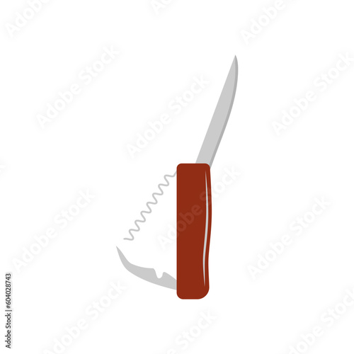 Army knife isolated on white background. Multifunctional pocket knife. Flat camping item. Cartoon multipurpose penknife. Vector illustration
