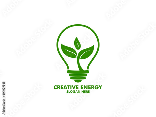Creative Green energy icon with light bulb, Green concept. Safe idea. Eco concept