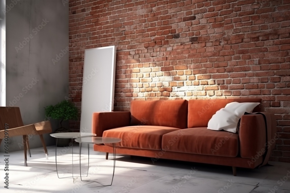 interior background decoration brick lamp cosy style luxury carpet living room living cushion. Generative AI. interior background decoration brick lamp cosy style luxury carpet living room living cushion. Generative AI.