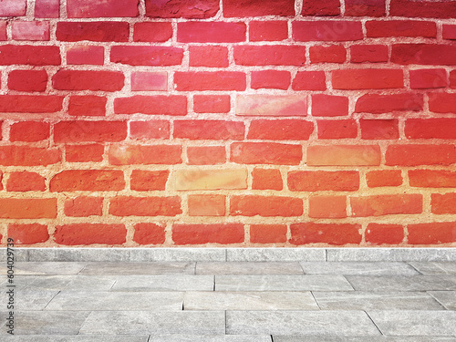 Empty room vintage red brick wall with floor
