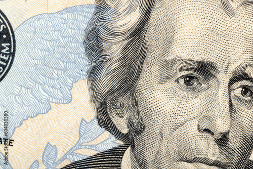 portrait of the president on American twenty dollar bills