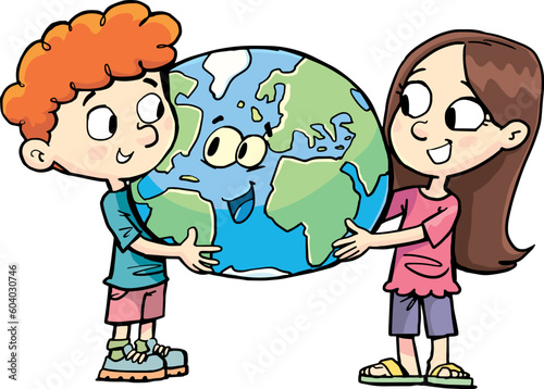 boy and a girl protect the planet earth