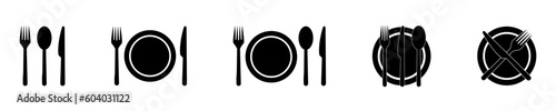 Cutlery vector icon set. Silhouette of cutlery. Logotype menu. Set in flat style.  Vector illustration