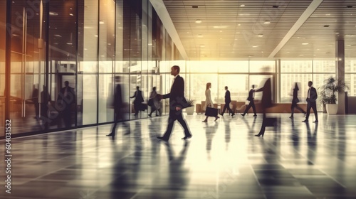 Group of people working in the office, people walking, motion blur
