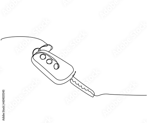 Car keys, car loan one line art. Continuous line drawing of transport, button, electronic, safety, car, insurance, mortgage, lock, driver