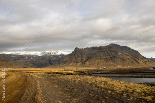 Country and mountains with snow, Iceland