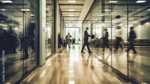 Group of people working in the office, people walking, motion blur