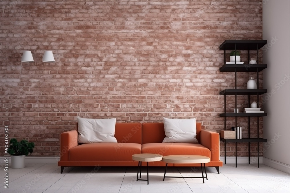 interior background orange render stylish contemporary simple three-dimensional indoor house terracotta. Generative AI. interior background orange render stylish contemporary simple three-dimensional indoor house terracotta. Generative AI.