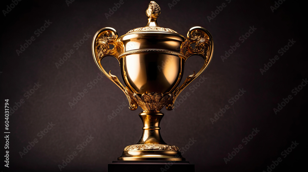 Champion Golden Trophy Cup on Dark Background. AI generative. Concept of success and achievement. Champion Golden Trophy Cup on Dark Background. AI generative. Concept of success and achievement.