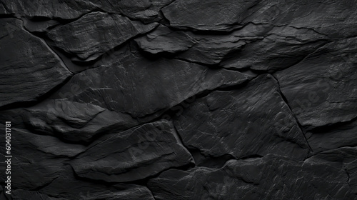 Black Rock Stone Slate Texture Background Banner. AI generative.