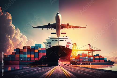 Ai generated illustration logistics Industrial container cargo freight ship for Concept of fast or instant shipping