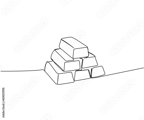 Gold bars, gold reserves one line art. Continuous line drawing of bank, money, finance, financial, payment, data, savings, economic, wealth, credit