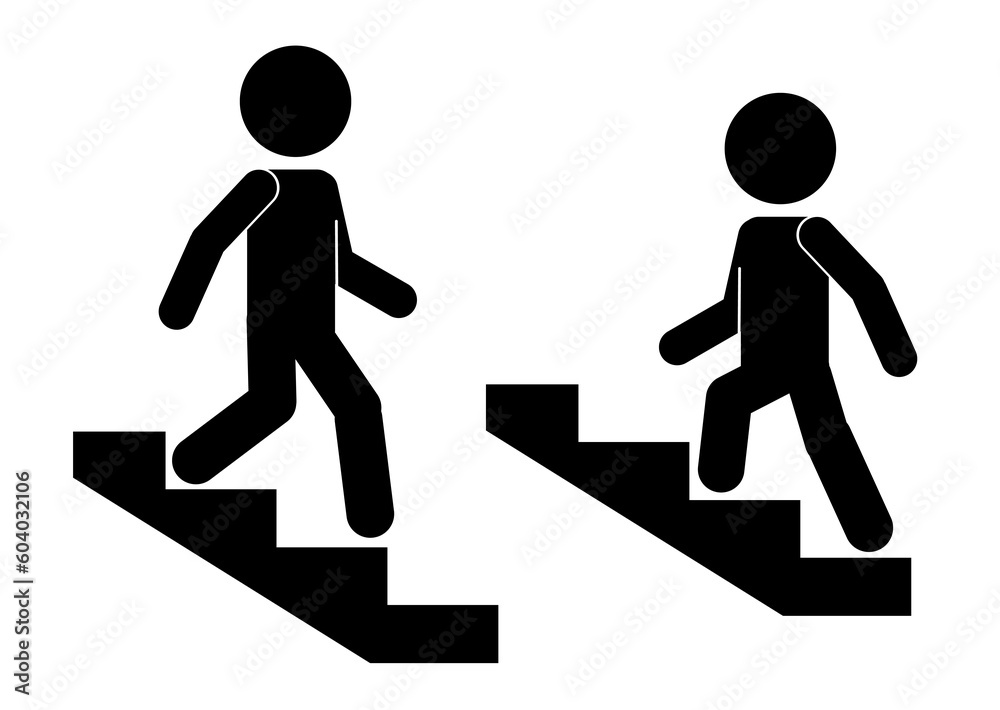 Bundle set isolated illustration of man walking down and climbing up stair or ladder, graphic resource for safety building sign, indoor information label Bundle set isolated illustration of man walking down and climbing up stair or ladder, graphic resource for safety building sign, indoor information label