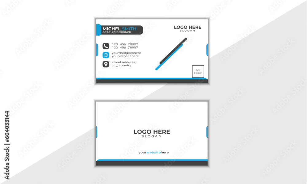 Modern presentation with sky and dark black color. Vector business card template. Visiting card for business and personal use. Modern presentation with sky and dark black color. Vector business card template. Visiting card for business and personal use.