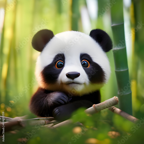 Cute panda surrounded by bamboo trees   delightful cartoon artwork