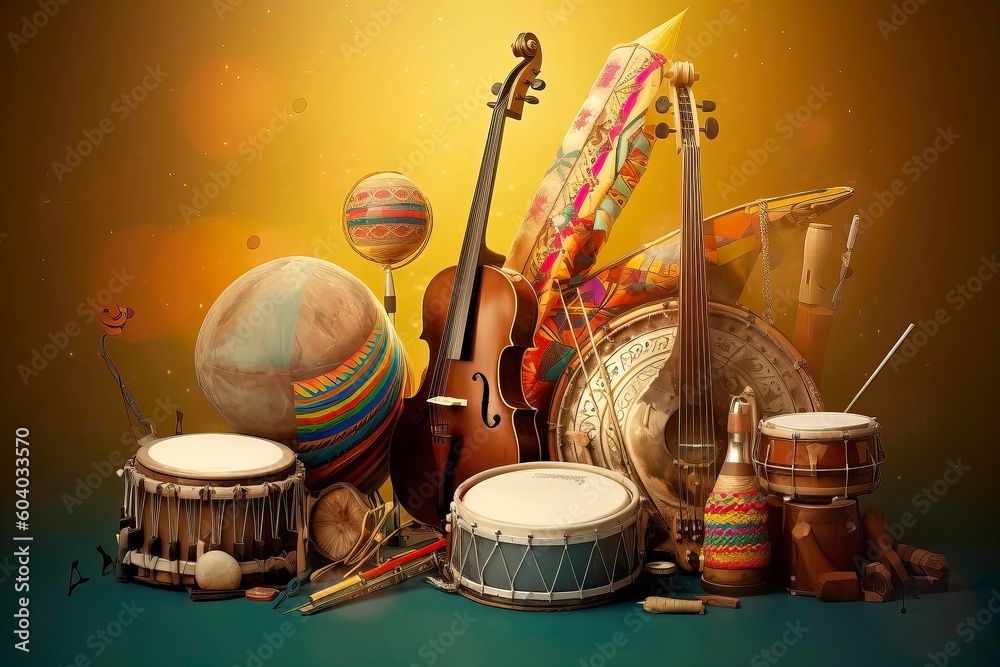 Obraz premium An illustration of instruments for world music day. Generative AI
